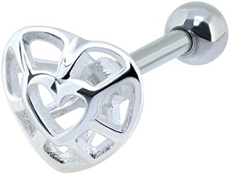 Sterling Silver Heart Helix Barbell - 1.2mm x 6mm