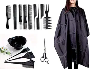 THE GRAND Professional Use Hair Cutting Sheet, Hair Cutting Scissor, Cutting Combs and Dye Brushes with Bowl Combo Set for Home Use (Saloon Hair Combo Accessories M-21)