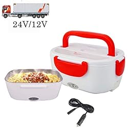 H-Piano 24V 12V Fiambrera Electrica para Coche Termo Comida 40W con Dos Compartimentos y Cuchara Bandeja Extraíble de Acero 304 Inoxidable Portátil 1.5L