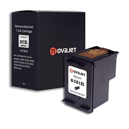 Novajet wiederaufbereitete HP 301XL Druckerpatrone schwarz mit hohem Ertrag, kompatibel mit HP Deskjet 1000, 1010, 1050, 2000, 2050, 3000, 3050, HP Envy 4500, 5530, 5532, HP Officejet 2620, 2622, 4630, 4632, 4634 - 3