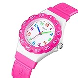 VDSOW Kinder und Jugendliche Mädchen Analog Quarz Uhr mit Rosa Silikon Armband, Täglich Wasserdicht Kinderuhren Zeit Lehrer Outdoor Sportuhr mit drehbarem Kompass für Mädchen