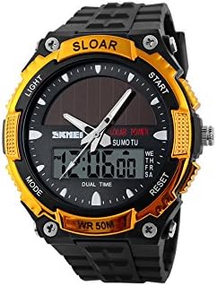 Solar Energy Men Sports LED Watch Digital Wristwatches-Gold Dial