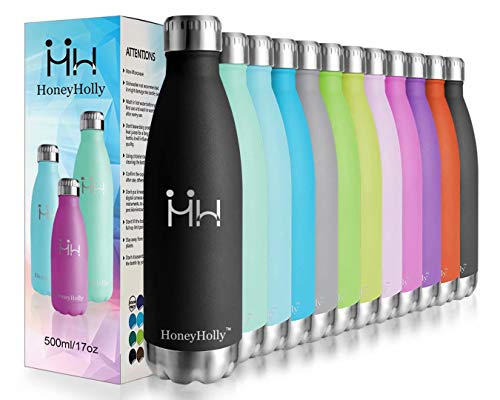 HoneyHolly Bottiglia di Acqua 350/500/750ml, in Acciaio Inox Isolamento Sottovuoto a Doppia Parete per 24 Ore Freddo & 12 Caldo, Riutilizzabile Borraccia Sportiva per Bambini, Scuola, Palestra, Sport