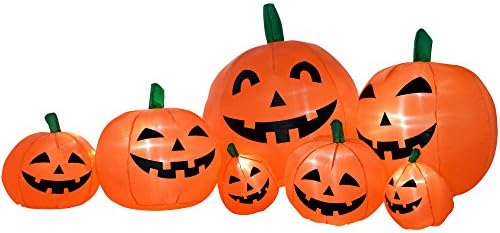 WeRHalloween Pre-Lit Pumpkins Inflatable Halloween Decoration with LED Lights and Fan, 210 cm - Large, Multi-Colour