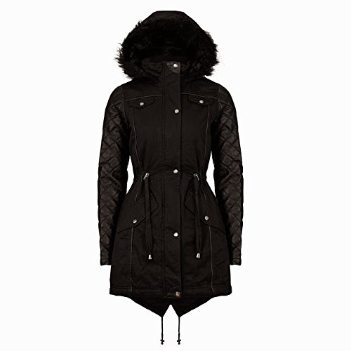 SAMANTHA'S LADIES BRAVE SOUL WINTER PARKA COAT HOODED PVC SLEEVES FUR JACKET