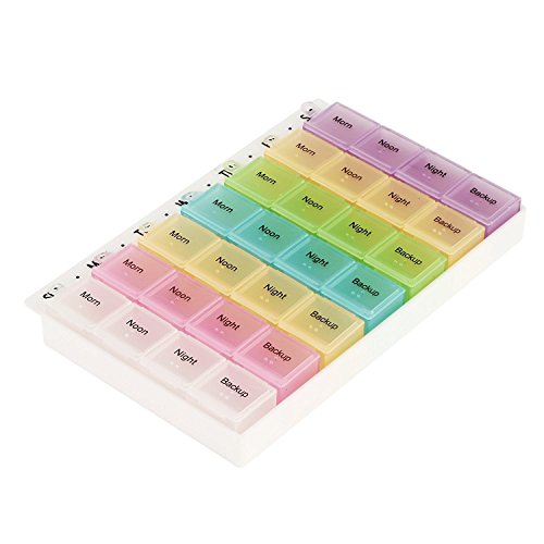 Tenn Well Medikamentendosierer 7 Tage, Große lebenstaugliche Pillendose aus Plastik für Reisen/Büro (28-teilig, 4 Sektionen pro Tag)