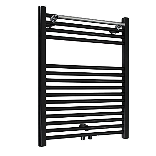 Preisvergleich Produktbild SH Badheizkörper Badheizkörper Handtuchwärmer gerade mit Mittelanschluss schwarz mit Handtuchstange 1424 x 500 mm