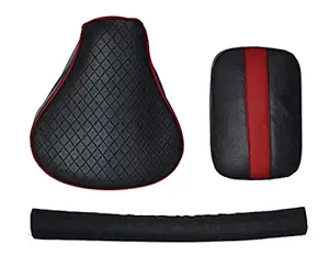 KOHLI Bullet Accessories Stylish Diamond Cut Design Seat Cover with Back Rest Foam Combo Set for Royal Enfield Classic 350/500cc (Red with Black)