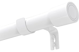 Venwemong Bastone per tenda estensibile, regolabile, bianco, per tende con occhielli, con terminali e staffe, per soggiorno o camera da letto (60-225 cm, bianco)