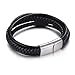 Produktbild Herren Armband Edelstahl Echtleder Armband - schwarz|braun geflochten mit Magnet Verschluss(22cm)