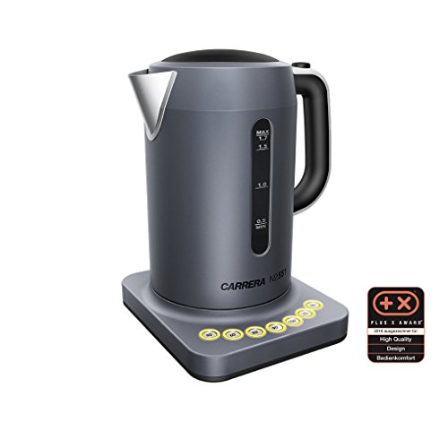 CARRERA 551 Edelstahl Wasserkocher mit digitaler Temperatureinstellung (40°, 60°, 80°, 90°, 100°)| 1,7 Liter, 2.200 Watt | Warmhaltefunktion ideal für Babynahrung | Überhitzungsschutz und Trockenkochschutz