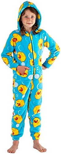 Childrens Kids Duck Hooded Coral Fleece All in One Pyjamas KN089