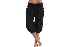 ORANDESIGNE Pantalon 3/4 Casual Femme Pantacourt Ample Elastique Sarouel Chic Lâche Fitness Sport Yoga Shorts Harem Leggings Court de Plage Grande Taille