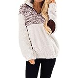 ITISME Damen Strickjacke Frauen warme Flauschige Winter Patchwork lässig Zip Up Sweatshirt Pullover Outwear