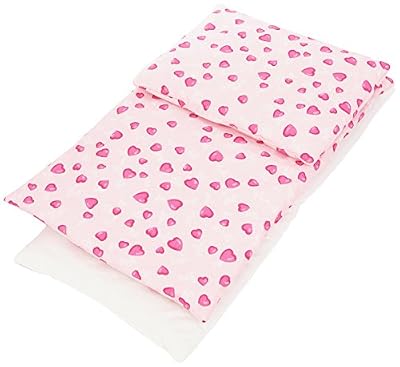Pinolino - 28350-7 - Accessoire Poupée - Textile pour Lit de Poupées - 3 Pièces - Design Coeur Rose