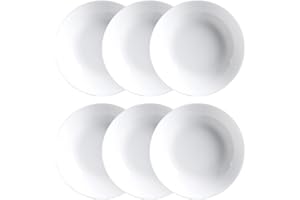 Luminarc Set de 6 assiettes creuses sans aile en verre opale extra résistant, Blanc, 20 cm