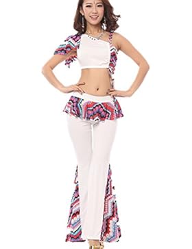 Dancewear Danza del ventre Custome Set singola spalla Tassel Top & Exotic gonna Pantaloni white