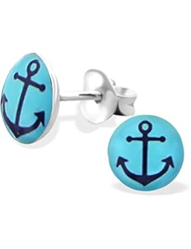 Kinder-Ohrringe aus Sterling-Silber 925/000rhodiniert und Email–Anker–Blau