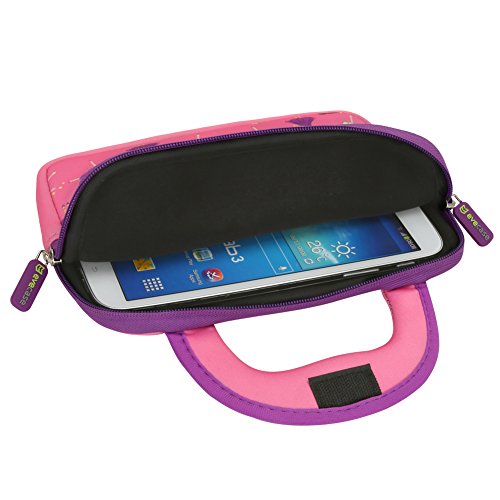 Tablet Tasche | Evecase Neopren Zuckersüß „Prinzessin Party“ Kinder Tablet Schutzhülle mit Handgriff für Tablets in 7 – 8 Zoll – Pink / Lila XS - 4