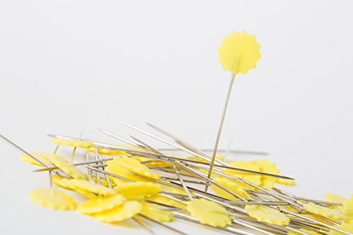 BIG-SAM - 50 Quilt Stecknadeln mit Blumenkopf in 6 Farben - 0,60x42mm (Gelb)