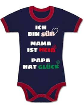 Strampler Motive - Ich bin süß Mama ist heiß Papa hat Glück - Zweifarbiger Baby Strampler für Jungen und Mädchen
