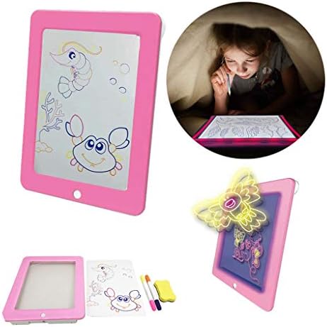 Transer 3D Glows Magic Board Children Writing Drawing Clipboard Art Educational Stencil Set (Pink)