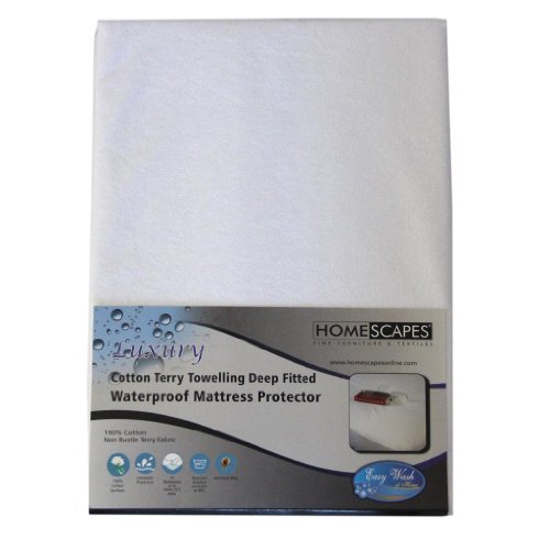 Homescapes - 100% Cotton Pile Terry Towelling Waterproof Mattress Protector - KING SIZE - Anti Allergy - Anti Dust Mite - Breathable Polyurethane Backing - Suitable for up to 30cm Deep Mattresses.