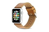 dbramante1928 Echtleder-Uhrenarmband für Apple Watch (42/44mm) [Modell: Copenhagen I Vollnarbenleder I Handgefertigt I Hellbraun / Silber] - AW42LSSI0884