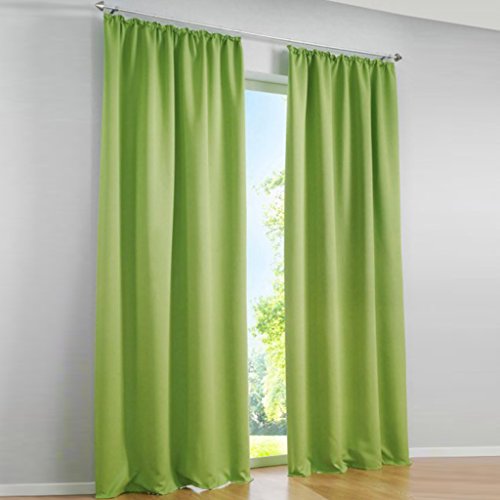 2er-Pack Mikrofaser Blickdicht Vorhang mit Kräuselband Wohnzimmer Verdunkelungsgardine, Grün, BxH 140x225cm