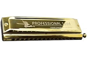 PALMETTO HOUSEWARES Cygne, 16 trous, 64 sons, harmonica chromatique, clé de do, plaqué or, gravure au laser, W1664H1