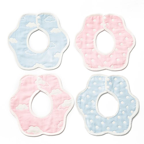 4er Set niedliche BABY SABBER-WENDE-LÄTZCHEN 360° DESIGN | Softe Textur 100% organische Baumwolle | Wohlbefinden für jedes Baby 3 Monate – Kleinkind 3 J | Spucktuch saugt Spucke + Verkleckertes auf - 4