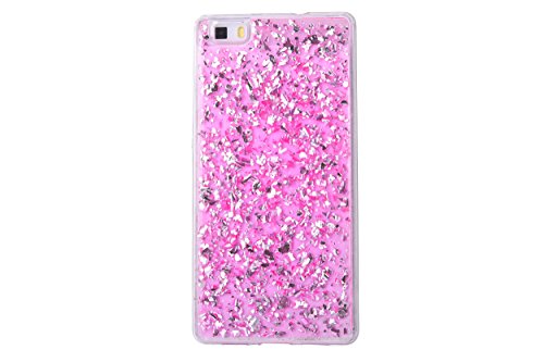 Für Huawei P8 Lite 2016 5.0 Zoll Hülle Glanz ,SKYXD Blattgold Funken Flocken Pailletten Design Schutzhülle Weiche TPU Transparent Silikon Handyhülle mit [ Krone Staubstecker + Eingabestift ] Glitzer Kristall Handytasche Schick Klar Zurück Haut Schlank Etui Schale Fall – Pink - 2