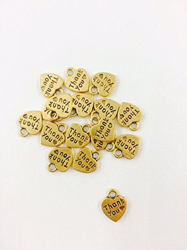 30 Stück Anhänger Herz mit Aufschrift Thank you Danke GOLD