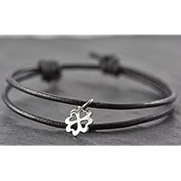 Armband Kleeblatt silber Unisex schwarz Freundschaftsarmband Glück Lederarmband verstellbar Geschenk