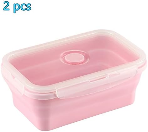 Collapsible Tupperware Boxes,Silicone Collapsible Food Storage Containers, 2 Pack Reusable BPA Folding Lunch Bento Box Freezer to Oven Safe (Pink)