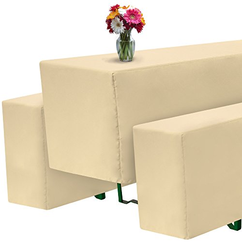 Beautissu® Basic M Bierbank-Hussen & Biertisch-Husse 3 tlg. Set für 50cm breite Festzeltgarnitur Bierzeltgarnitur Ecru - 3