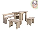 Kindersitzgruppe mit Kindertisch zwei Stühlen und Bank aus Holz FSC unbehandelt von Gartenpirat®