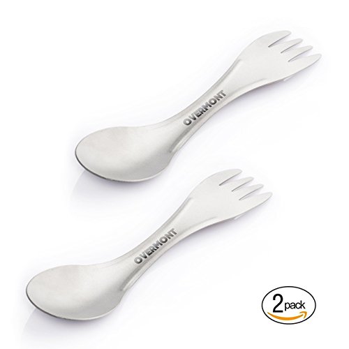 Overmont 2x Löffel Gabel Besteck Geschirr Gedeck Titan für Camping Ausflug Picknick Wandern Outdoor Sport