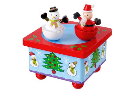 Handcrafted wooden Christmas Music Box with santa and snowman, from Orange Tree Toys