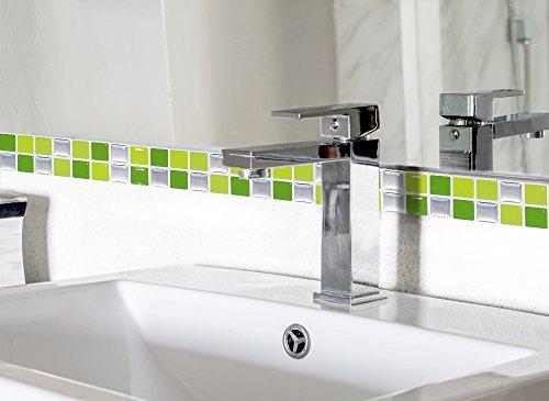 7er Pack 25,3 x 3,7 cm Wandaro 3D Mosaik Fliesenaufkleber W3366 große Auswahl für Küche Bad Fliesendekor selbstklebend Folie hellgrün grün silber Design 9 - 2