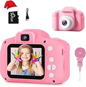 CADDLE & TOES Kids Selfie Camera, Christmas Birthday Gifts for Girls Age 3-9, HD Digital Video Cameras for Toddler, Portable Toy for 3 4 5 6 7 8 Year Old Girl (Pink-with SD Card)