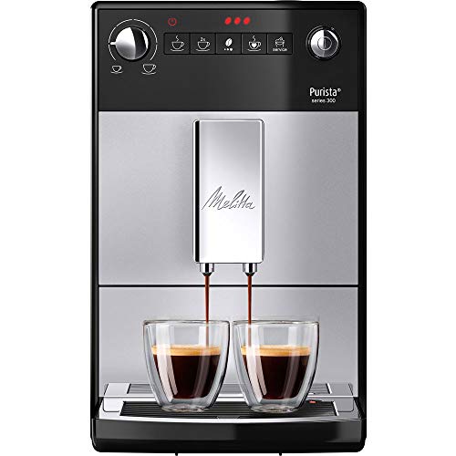 Melitta Purista F 230-101 Kaffeevollautomat mit flüsterleisem Kegelmahlwerk (Direktwahltaste, 2-Tassen Funktion, 20 cm Breite, entnehmbare Brühgruppe) silber/schwarz