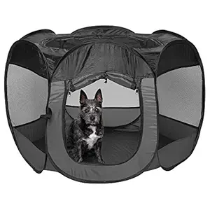 FurHaven Pet Playpen | Mesh Open-Air Dog Playpen/Exercise Pen, Gray, Small