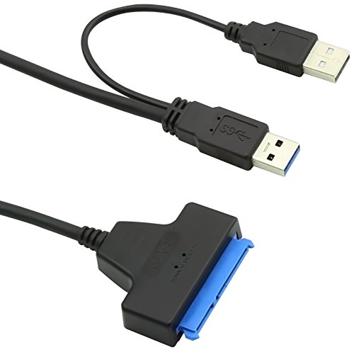 Alcey USB 3.0 zu SATA-22 Pin-Adapter, Y-Kabel mit extra USB-Stromkabel für SSD / 2,5" SATA-Festplatten-Adapter [Support zu UASP SATA III]