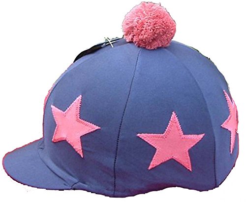 Equestrian-Horse-Riding-navy-Hat-cover-with-red-star-design-and-pom-pom