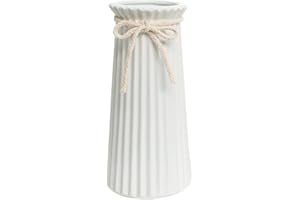 JUZAI Hauteur 19 cm Vase Conique en Céramique Blanche pour Pampas, Moderne Haut Vase Decoratif pour Centre de Table Deco