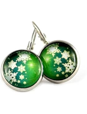 Katharina Fairytale Damen Mädchen Ohrringe Schneeflocken Motiv grün Cabochon 12mm silber
