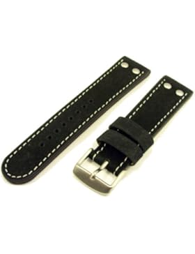 Exklusives Büffelleder ZeitPunkt-Uhrenarmband in Fliegeroptik schwarz 22mm