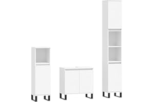 vidaXL Badmöbel Set 3 tlg., Badezimmermöbel mit viel Stauraum, Badschrank mit Eisenbeinen, Badezimmerschrank Waschbeckenunterschrank Hochschrank, Weiß Holzwerkstoff