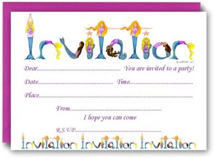 Alphabet Art Mermaid Party Invitation - pack of 10